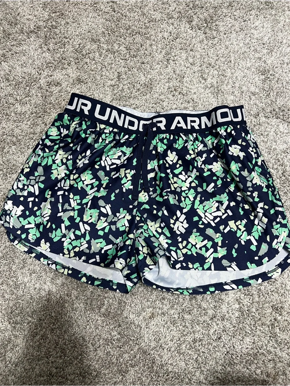 Under Armour Girls Navy Printed Active Shorts - Green Pattern